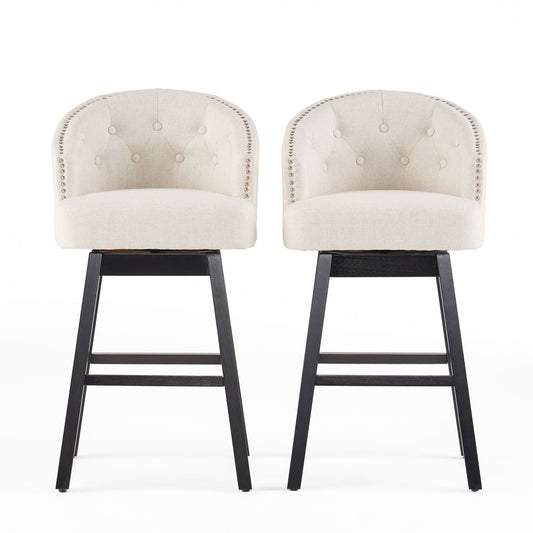 360 Degree Swivel Bar Stool Set of 2 beige tufted seats with nailhead trim and black metal legs on Tampa Home & Garden Store