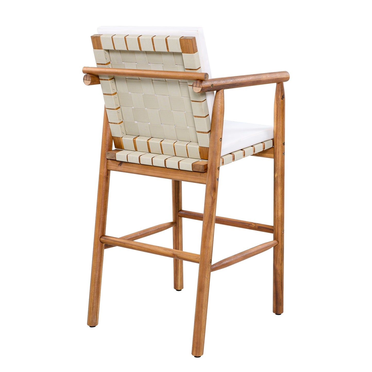 Outdoor Counter Height Bar Stools set of 2 with cushions, beige woven seat/back on a natural wood frame HouseOfZazla on Tampa Home & Garden Store