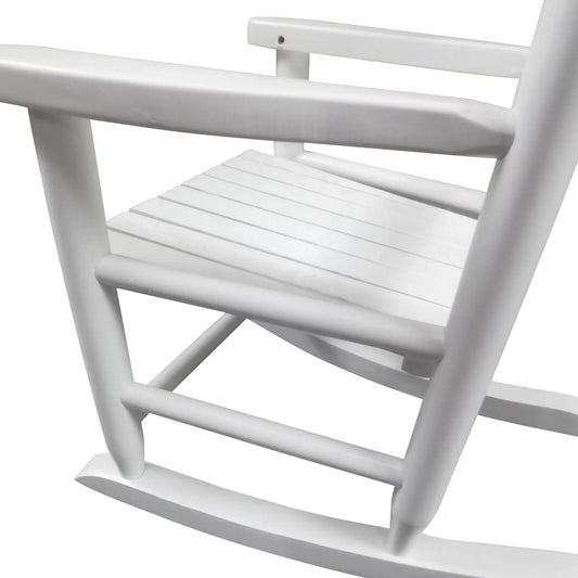 Kids white wooden rocking chair with slatted seat and curved rockers for indoor outdoor use on Tampa Home & Garden Store