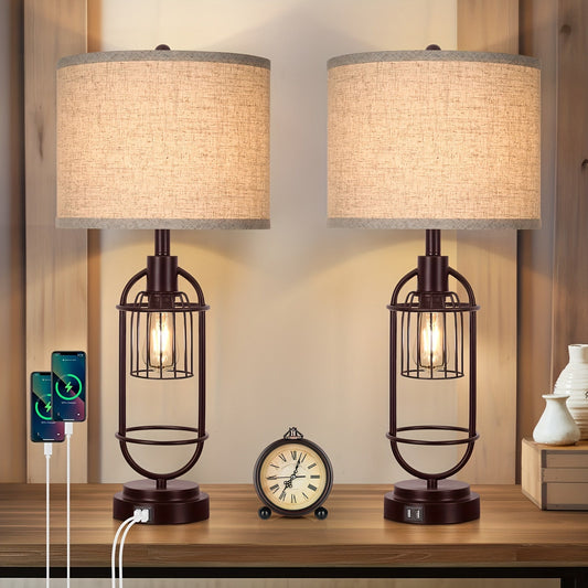 Farmhouse Table Lamps Set of 2, 29" Tall, USB, 2-Light Bedside Lamps, E26 - Tampa Home & Garden Store
