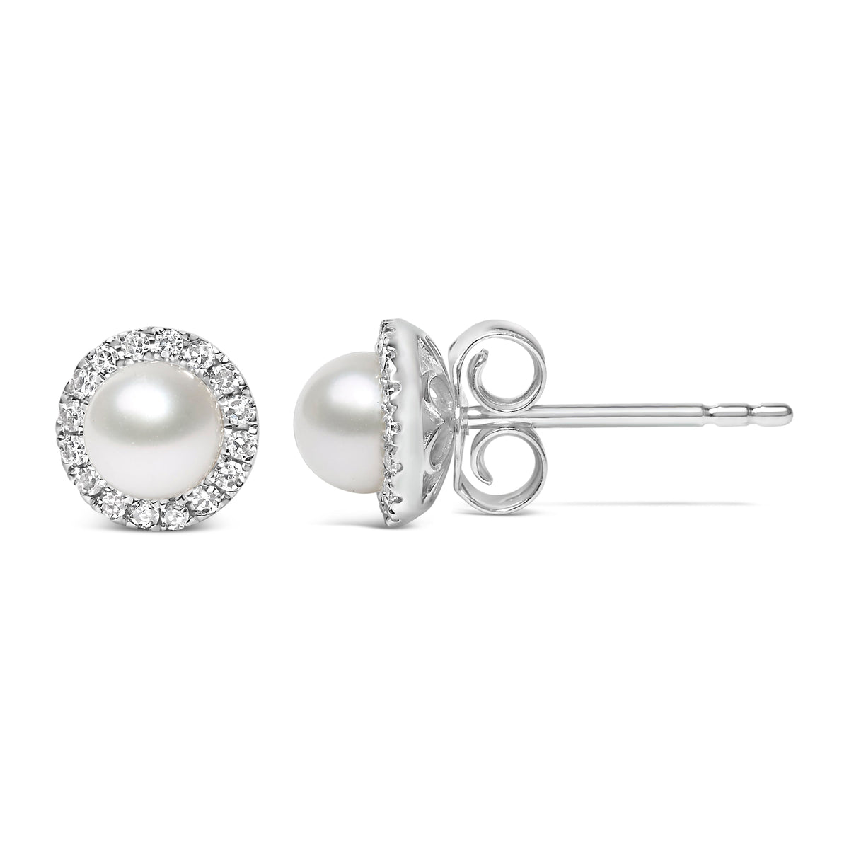10K white gold 4.5mm cultured freshwater pearl diamond halo stud earrings, Bids.com on Tampa Home & Garden Store