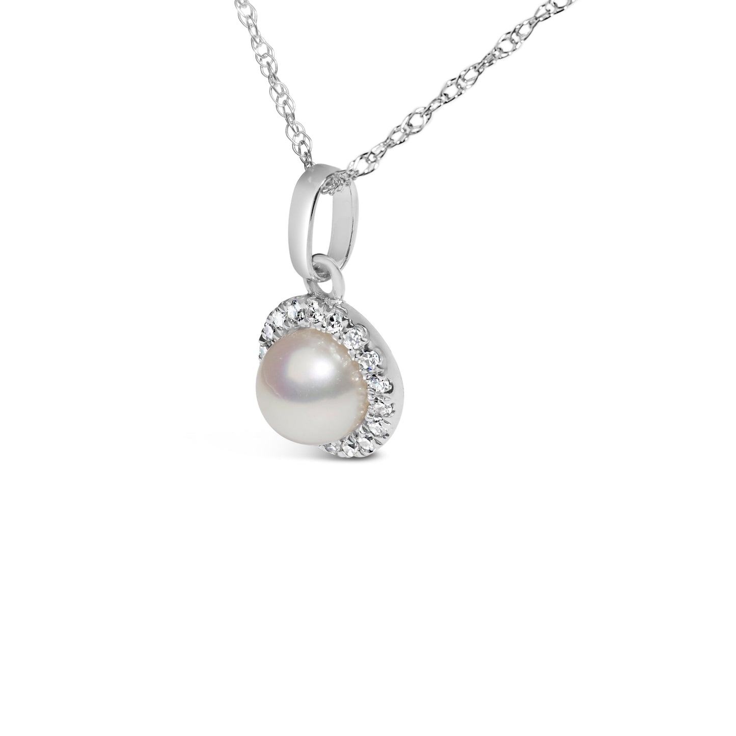 10K white gold 5mm cultured pearl pendant with diamond halo on silver chain on Tampa Home & Garden Store