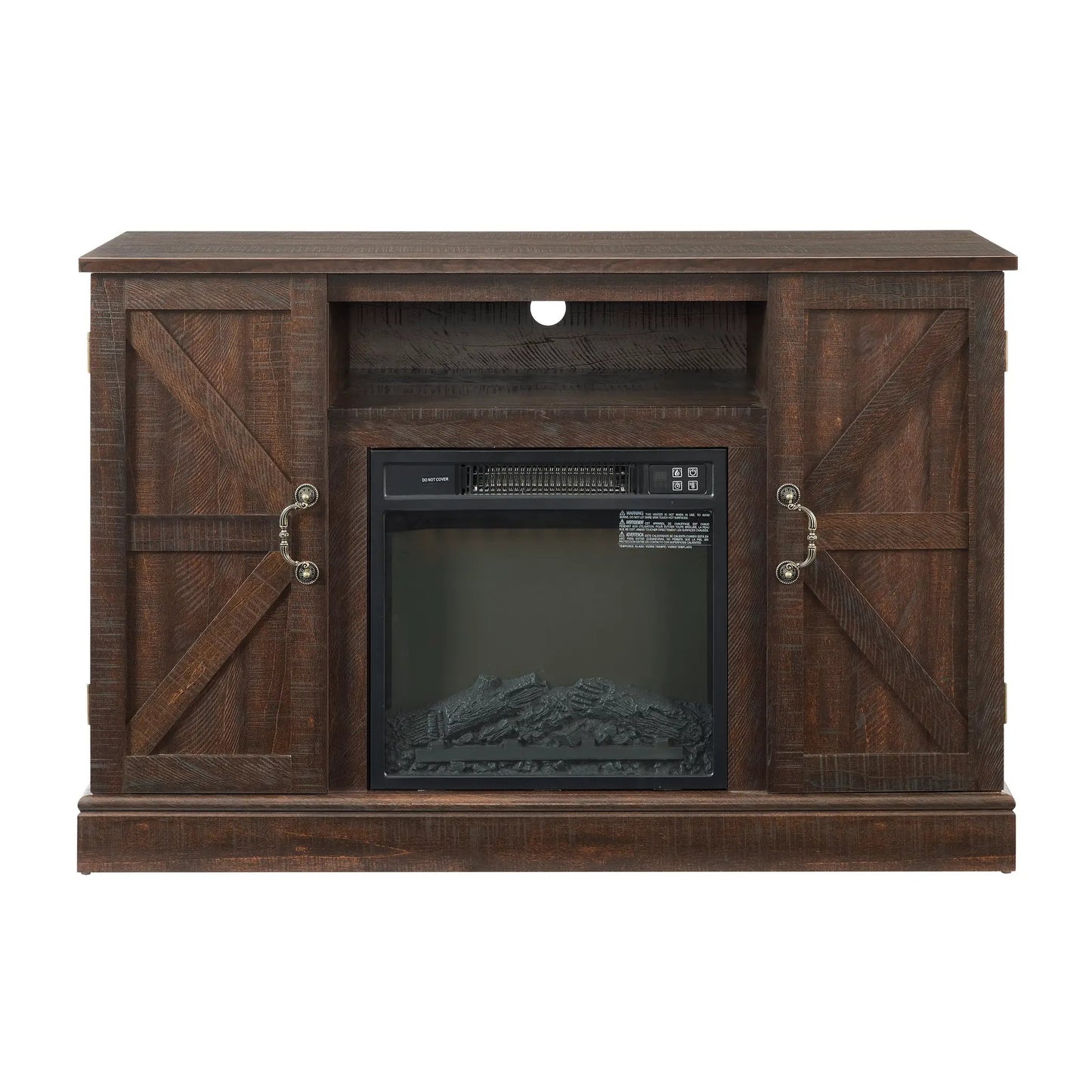 Mueble de TV Clásico Rústico, Consola de Entretenimiento Antigua para TV de hasta 50" con Inserto de Chimenea Eléctrica de 18"