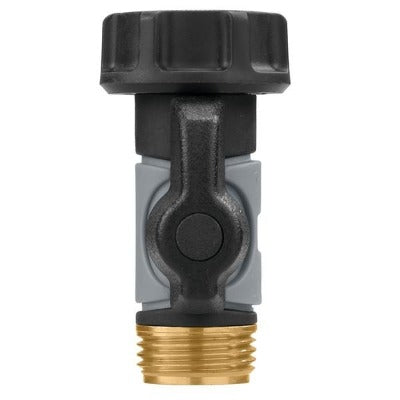 Metal hose end coupling with shut-off by Orbit Irrigation, gray body, brass threaded end on Tampa Home & Garden Store