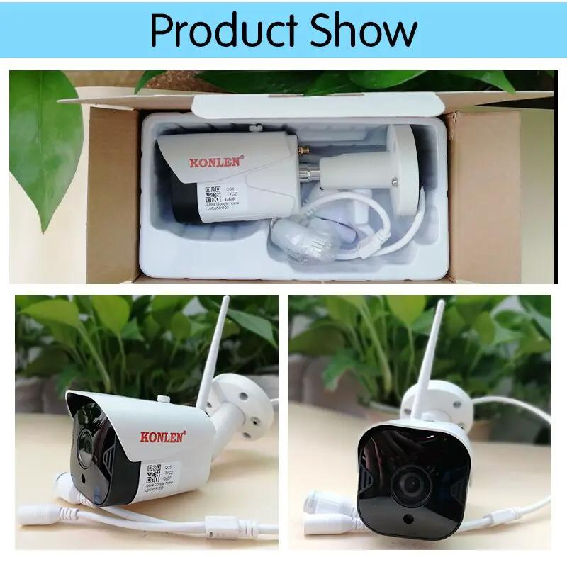 Konlen 1080P WiFi Tuya Smart outdoor IP camera, white with antenna and mounting bracket in box on Tampa Home & Garden Store