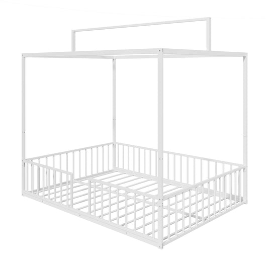 3 in 1 Montessori Floor Bed With Fenced Support white metal canopy by HouseOfZazla on Tampa Home & Garden Store