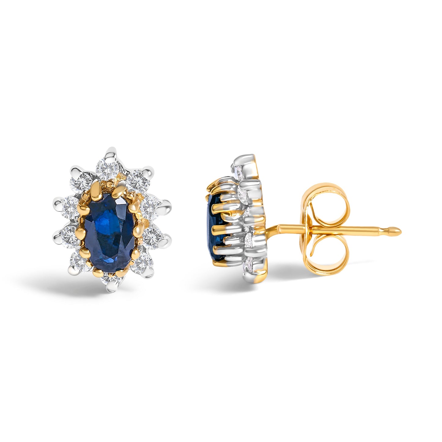 Sunburst halo sapphire and diamond stud earrings, 14K yellow gold, Bids.com on Tampa Home & Garden Store