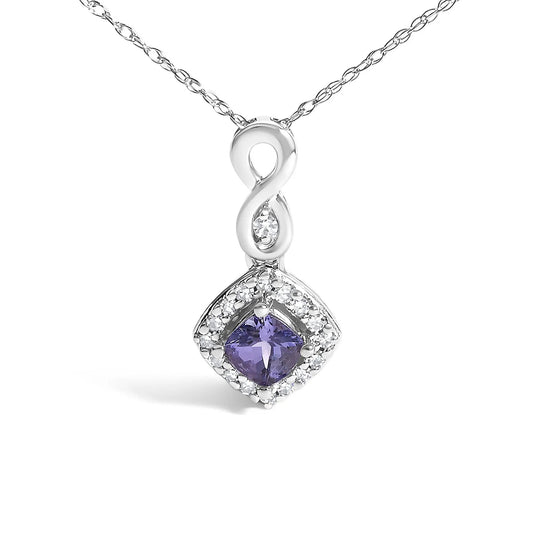 10K white gold Tanzanite drop pendant necklace with diamond halo by Bids on Tampa Home & Garden Store