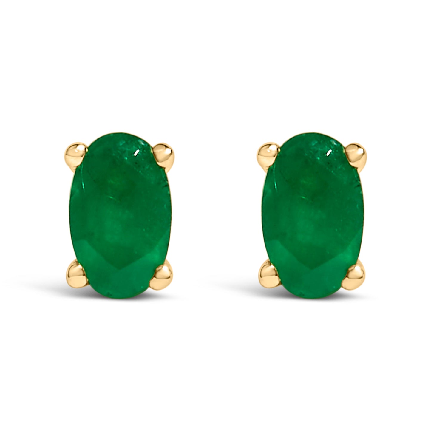 Earrings emerald green oval 5x3 mm solitaire studs in gold prongs pair by Bids.com on Tampa Home & Garden Store
