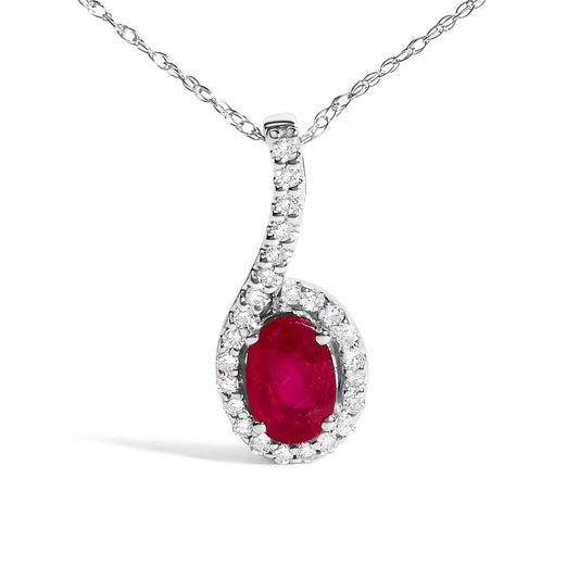 Teardrop necklace 10K white gold ruby and pavé diamond pendant by Bids on Tampa Home & Garden Store