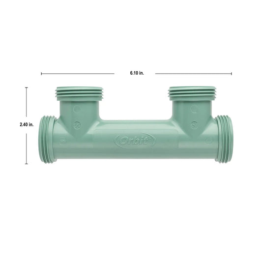 Orbit 2-Port Manifold pair for multi-zone sprinkler system; green plastic manifold on Tampa Home & Garden Store