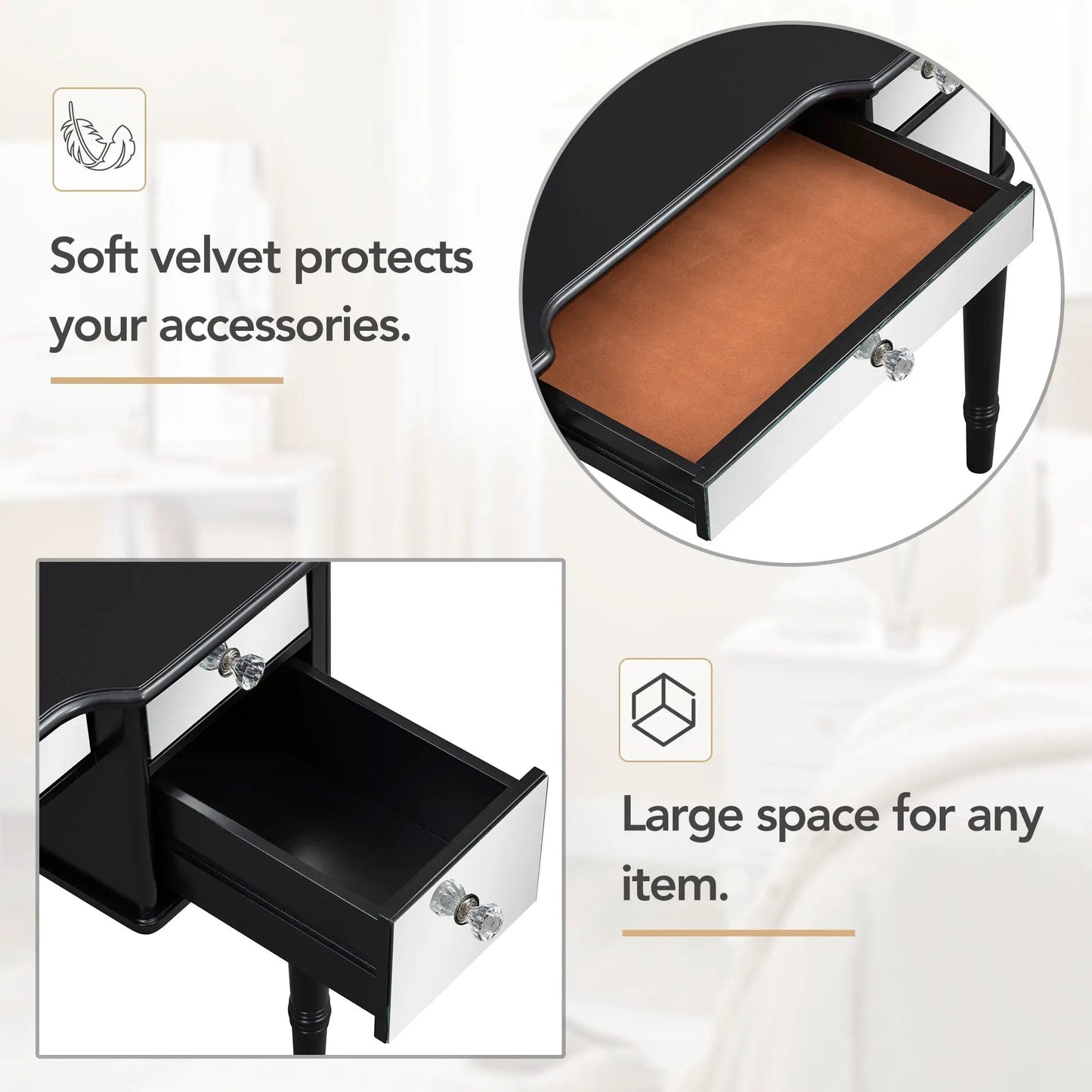 43 Inch Dressing Table Set with Tri Fold Mirror