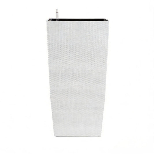 Indoor Outdoor Planter With Automatic Watering System, white woven wicker style, HouseOfZazla on Tampa Home & Garden Store