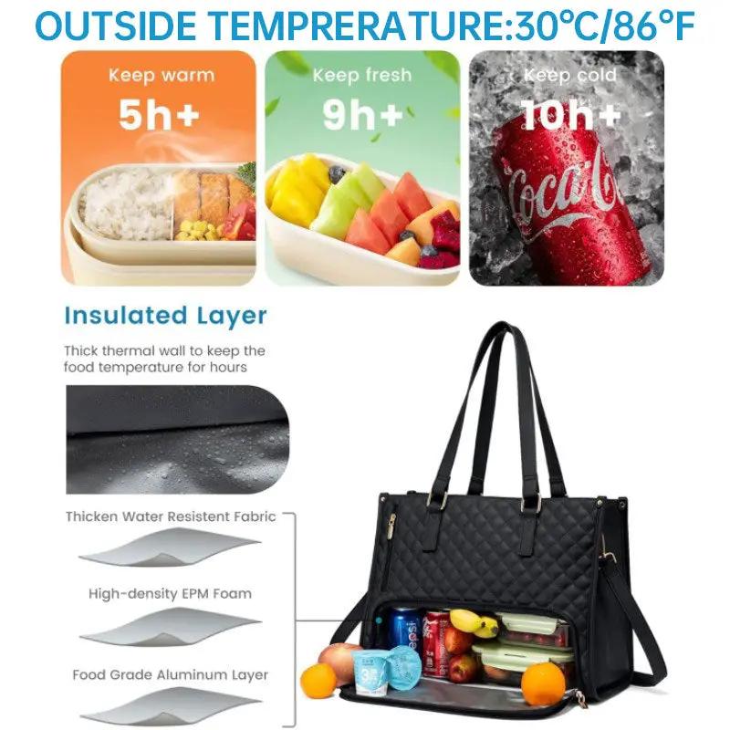 Black quilted travel tote with insulated lunch bag and laptop pocket by VIP Digital Presence on Tampa Home & Garden Store