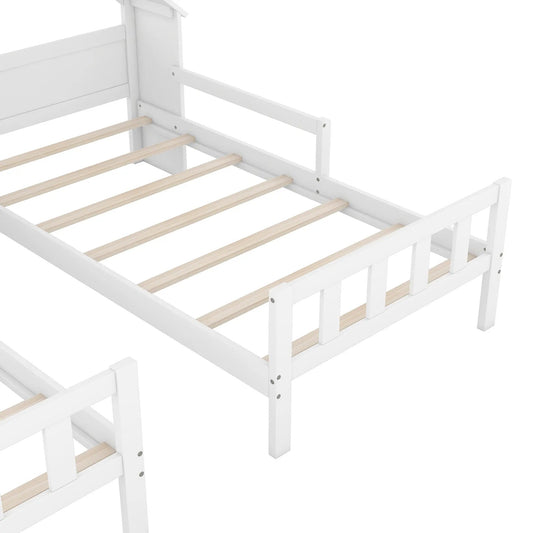 White double twin platform bed with house headboard, natural wood slats V.I.P Digital Presence on Tampa Home & Garden Store