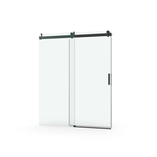 Elan sliding shower door 56–60 in wide with matte black hardware on glass panels on Tampa Home & Garden Store