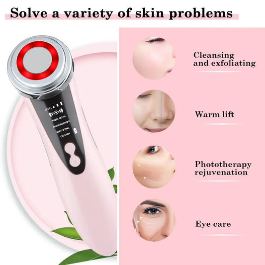 HailiCare pink facial massager with red LED ring; cleansing, warm lift, phototherapy, eye care on Tampa Home & Garden Store