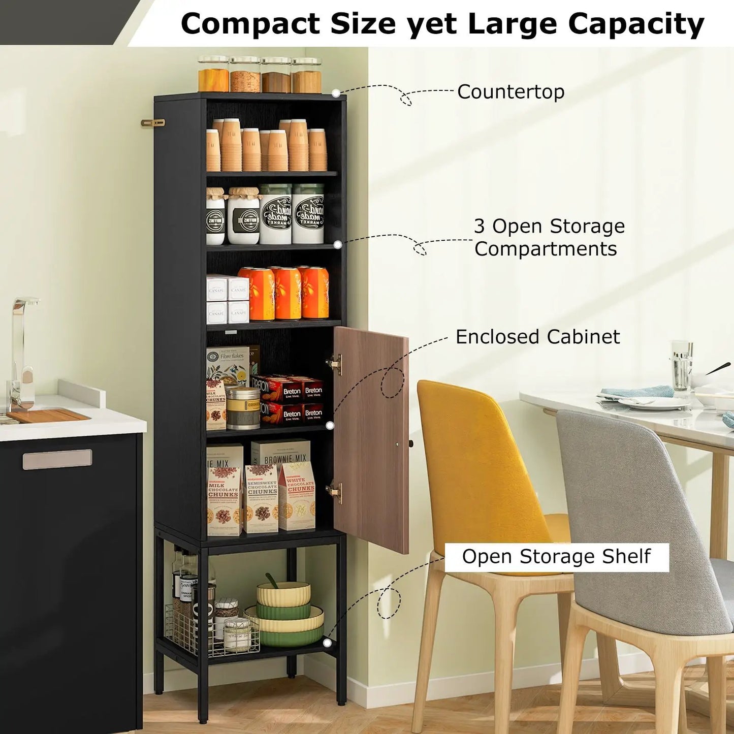 57 Inch Bathroom Tall Cabinet with 1 Door and 4 Shelves Narrow Storage Unit-Black - Tampa Home & Garden Store