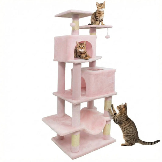 57 Inch Cat Tree with Dual Condos and Hammock