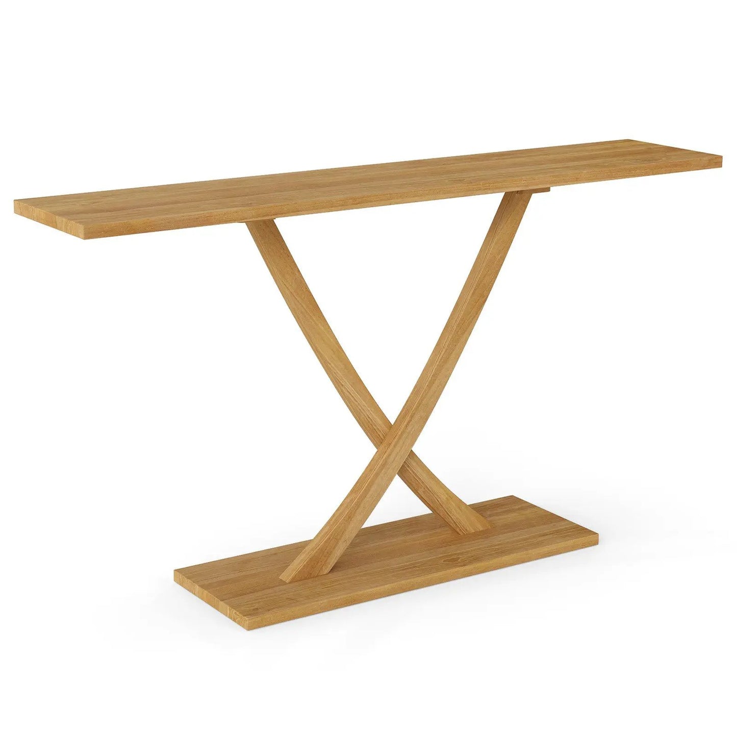 57 Inch solid wood console table with teak frame and X-shaped legs on Tampa Home & Garden Store