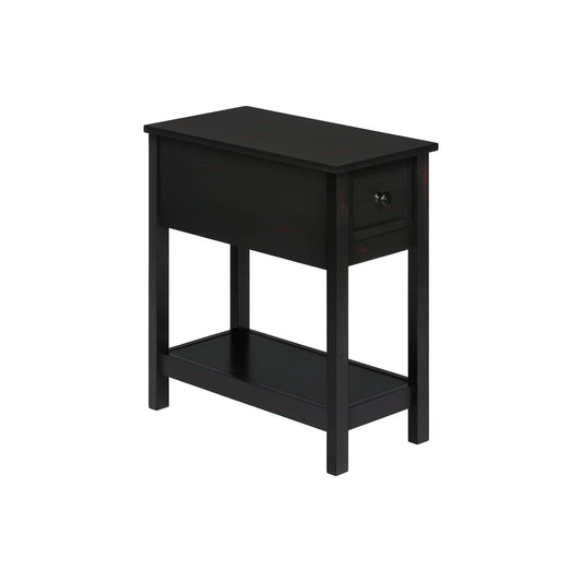 Accent end table, black 2-tier narrow with storage drawer and lower shelf on Tampa Home & Garden Store