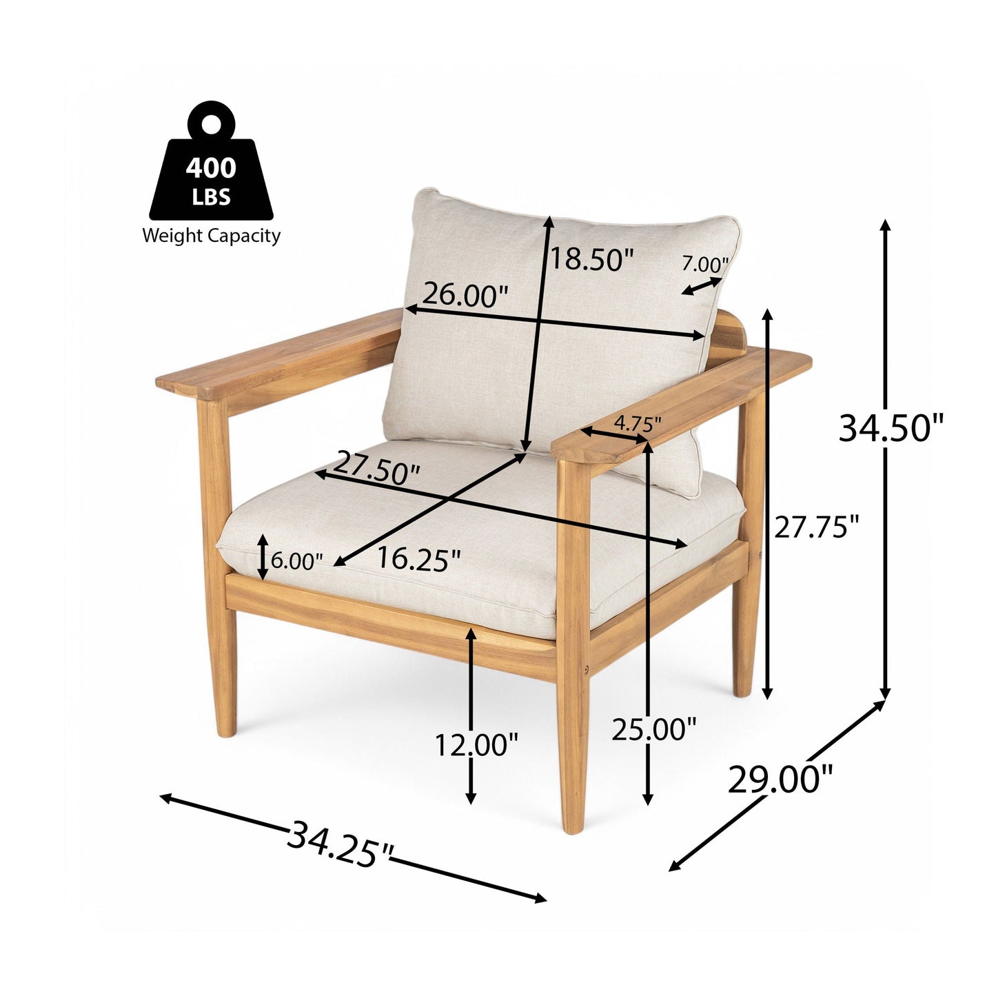 Terassi outdoor lounge chair Set of 2 with beige cushions in light teak wood on Tampa Home & Garden Store