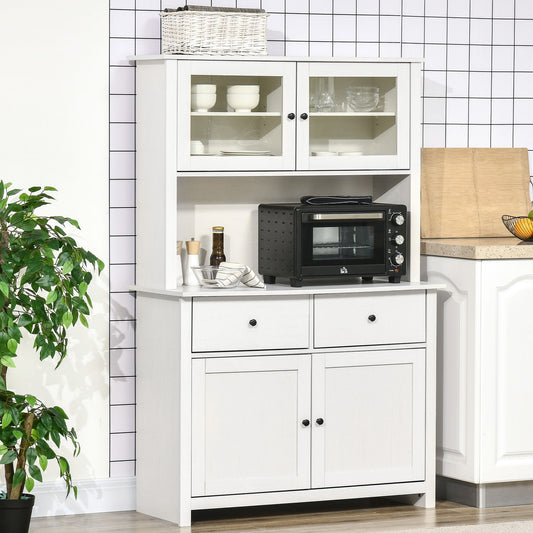 Homcom antique white kitchen buffet with hutch, framed glass doors, 4 shelves and drawers on Tampa Home & Garden Store