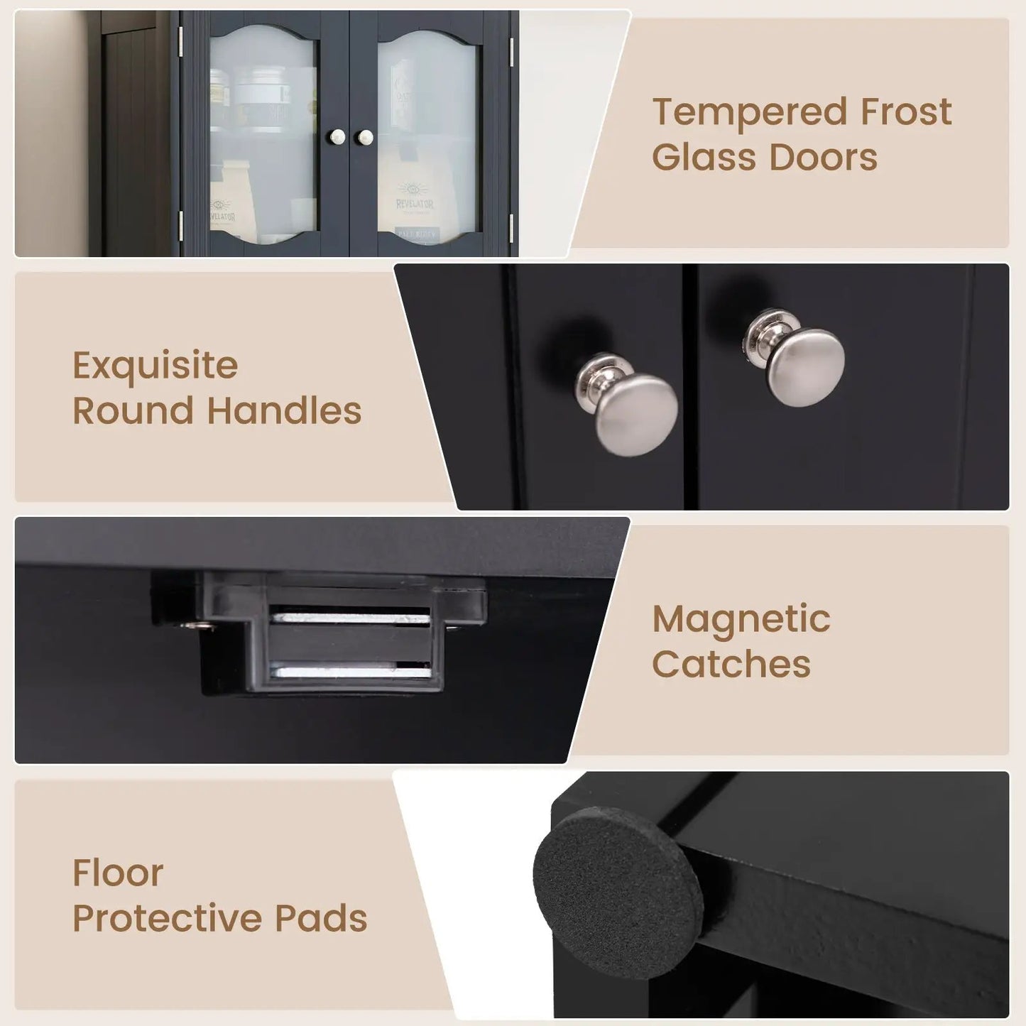 58.5 Inch Freestanding Linen Bathroom Storage Cabinet with Frost Glass Doors-Black - Tampa Home & Garden Store