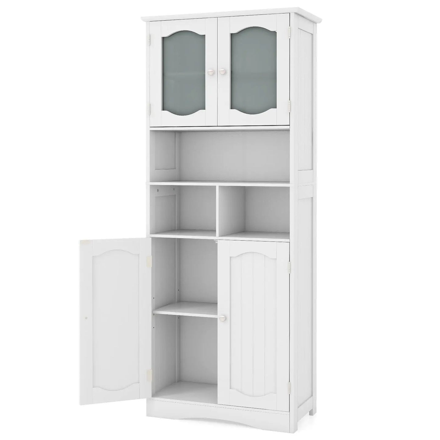 Freestanding linen cabinet with frosted glass doors, white finish, upper glass doors on Tampa Home & Garden Store