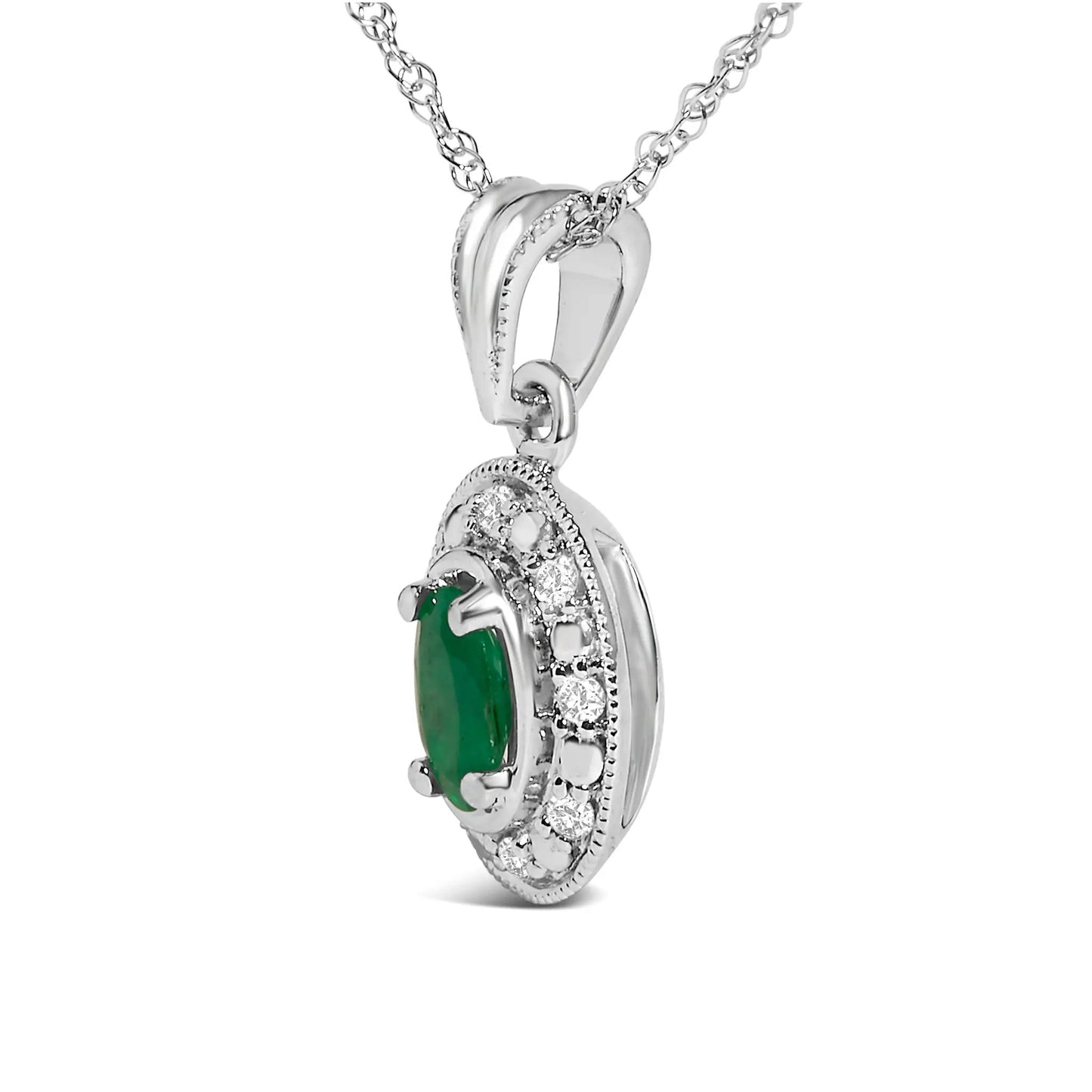 14K white gold emerald halo pendant with diamond accents on a chain by Bids on Tampa Home & Garden Store