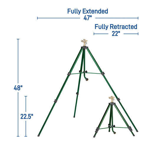 Half inch brass impact sprinkler on a green tripod base on Tampa Home & Garden Store