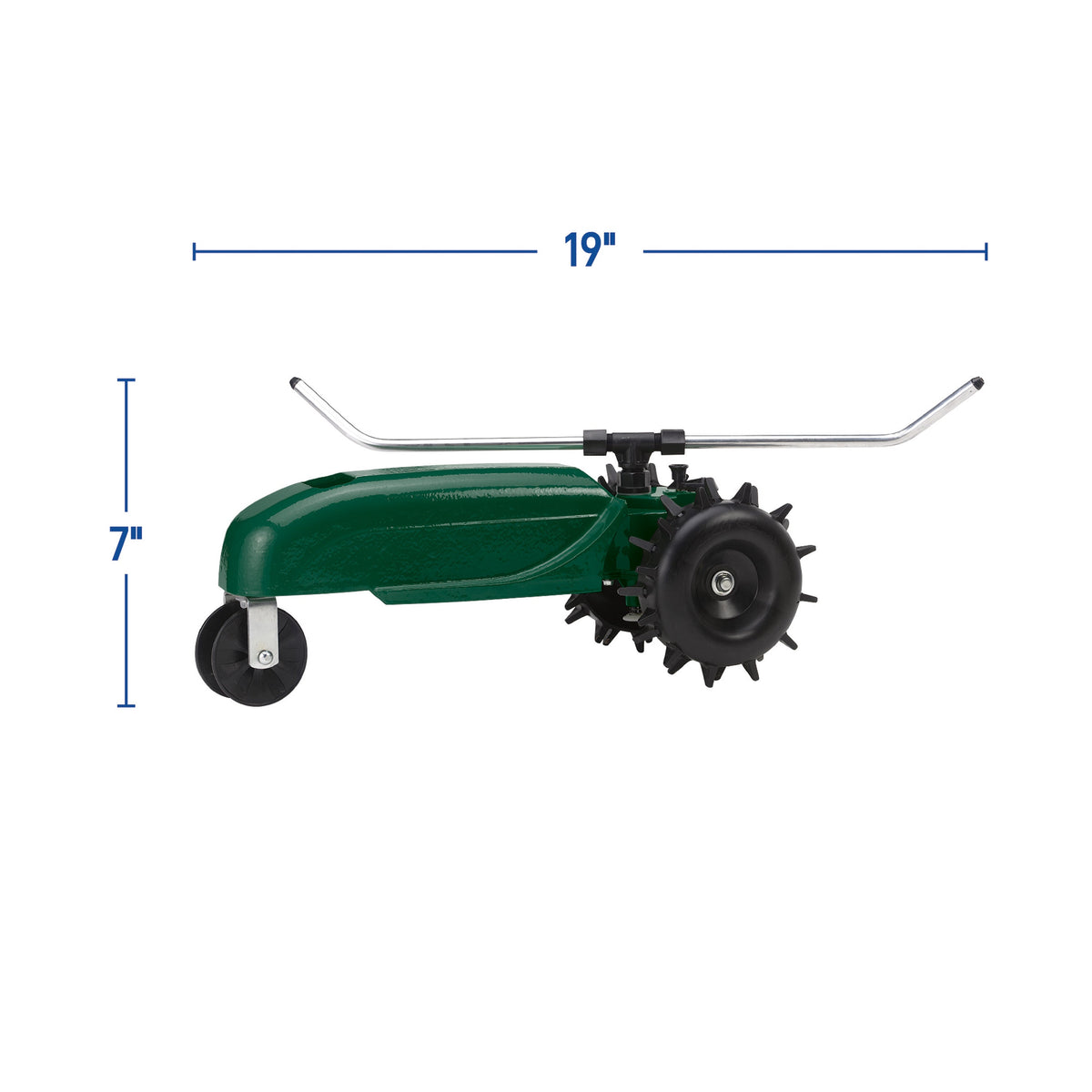 Traveling Sprinkler 58322 Orbit Irrigation hose end sprinkler with green body and metal handle on Tampa Home & Garden Store