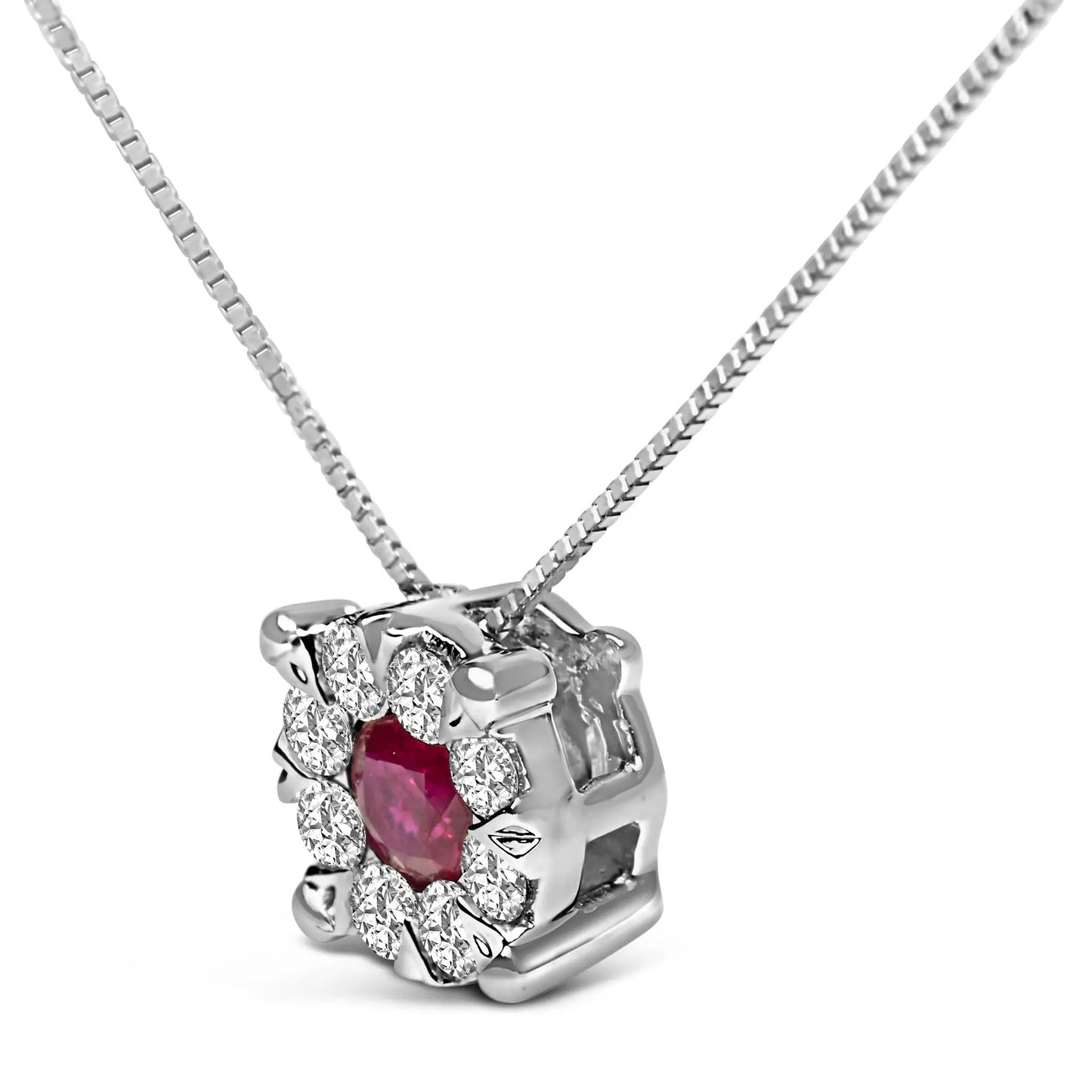 14K white gold red ruby halo pendant with diamond halo on chain on Tampa Home & Garden Store