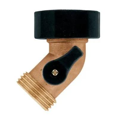 Brass gooseneck shutoff hose coupling with black knob Orbit Irrigation hose fitting on Tampa Home & Garden Store