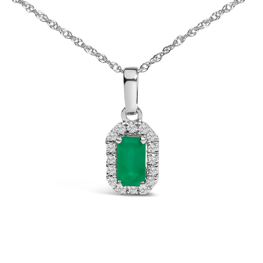 Emerald halo pendant necklace in rhodium-plated 10K white gold with diamond halo by Bids on Tampa Home & Garden Store