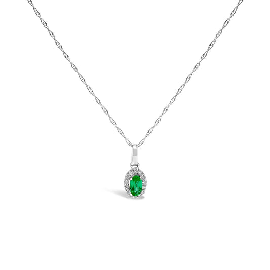 10K white gold emerald and diamond halo pendant necklace by Bids on Tampa Home & Garden Store