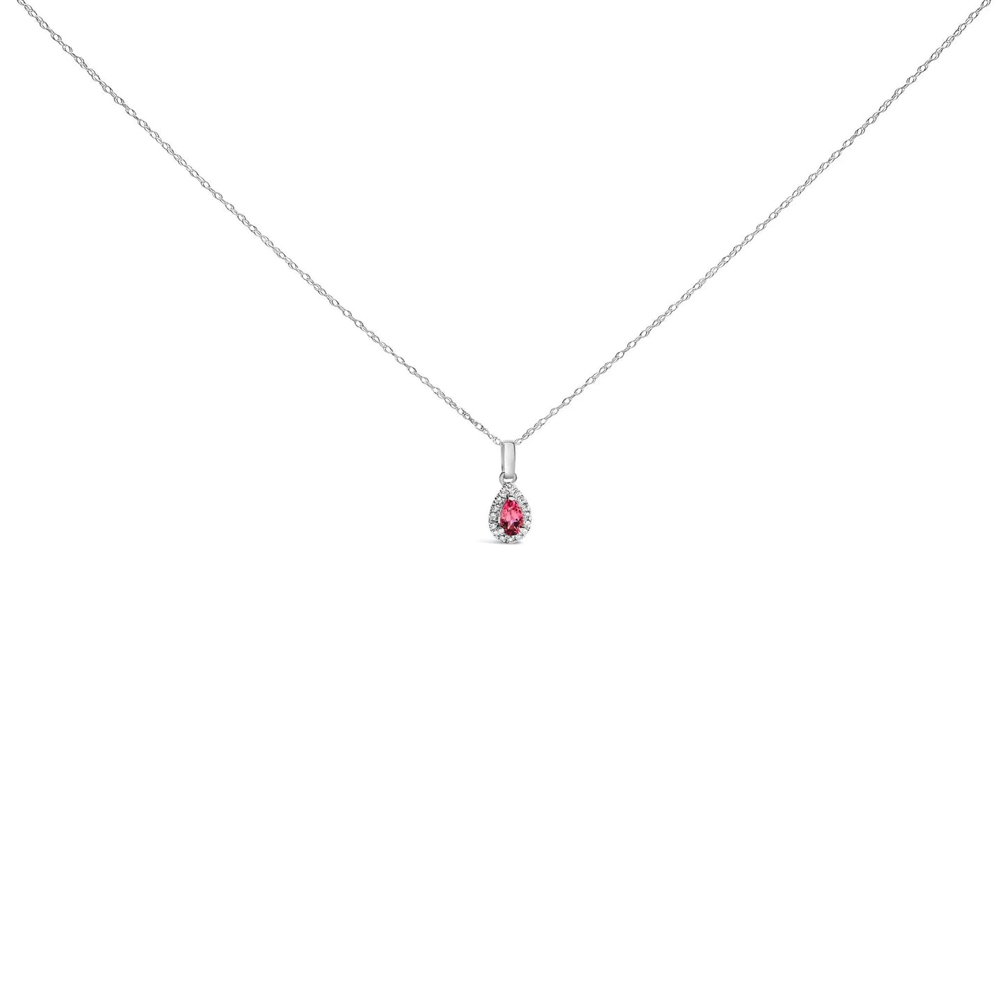 Emerald pear diamond halo pendant on 10K white gold necklace on Tampa Home & Garden Store