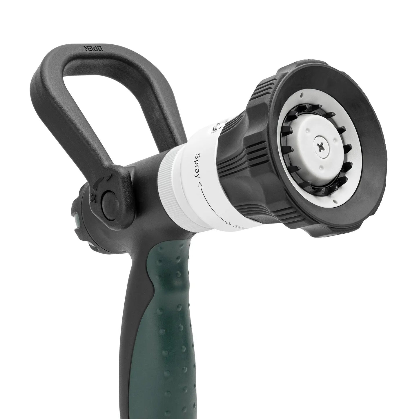 XL Stream Fire Hose Nozzle adjustable Orbit Irrigation with black/gray body and green grip on Tampa Home & Garden Store