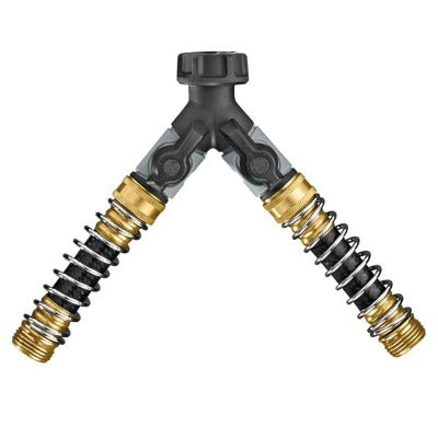 Hose Y with Flexible Outlet for Two Hoses Orbit Irrigation dual-outlet brass hose connector on Tampa Home & Garden Store