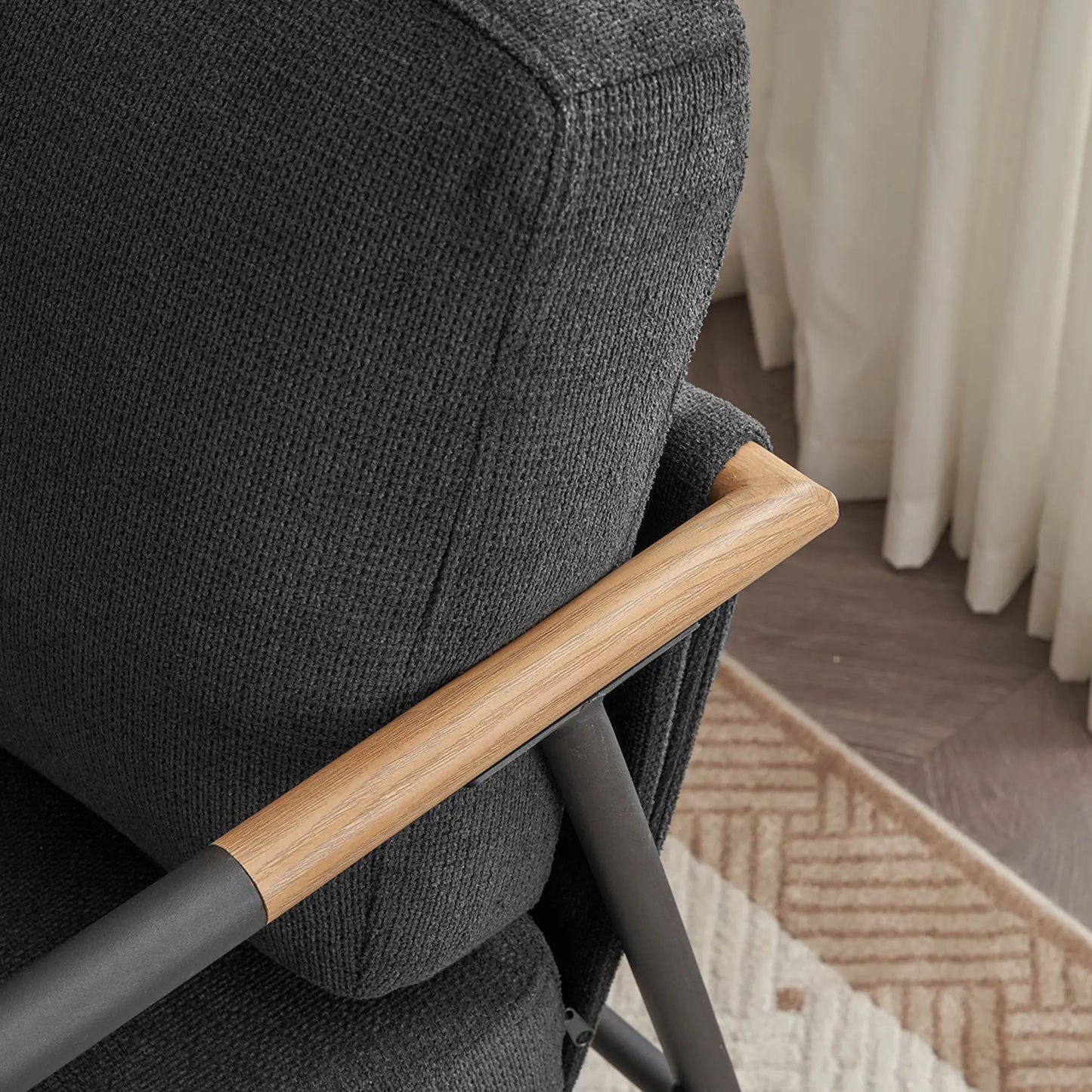 Sillón de ocio con estructura de metal, silla auxiliar tapizada, cómoda silla para sala de estar, chenilla negra