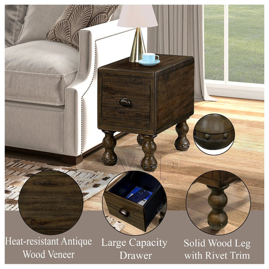 Espresso solid wood end table with two drawers for living room on Tampa Home & Garden Store
