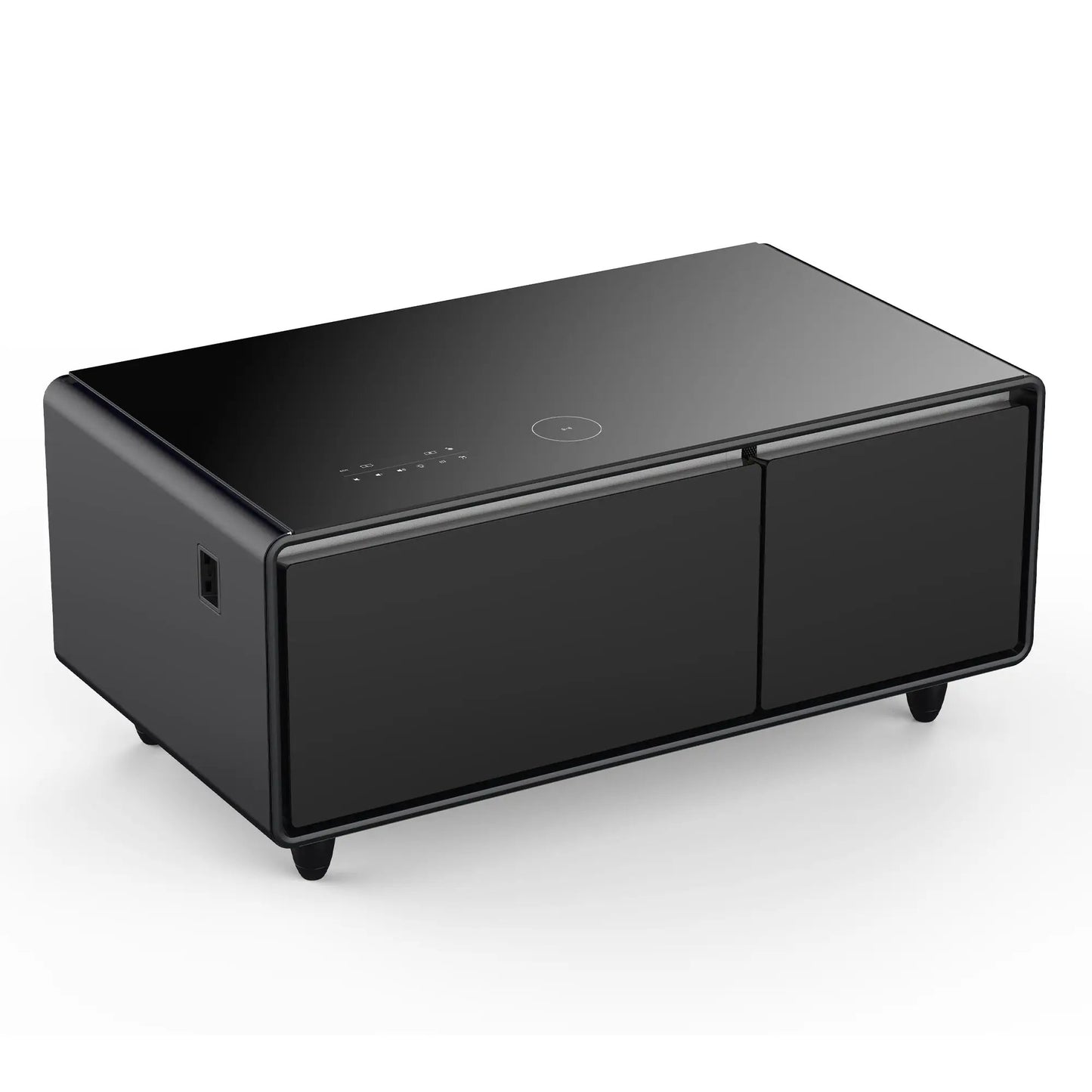 Mesa de centro moderna inteligente con frigorífico integrado, altavoz Bluetooth, carga inalámbrica, panel de control táctil, interfaz USB, color negro