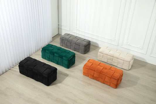 Coolmor Storage Ottoman Bench beige tufted velvet ottomans in assorted colors on light wood floor on Tampa Home & Garden Store