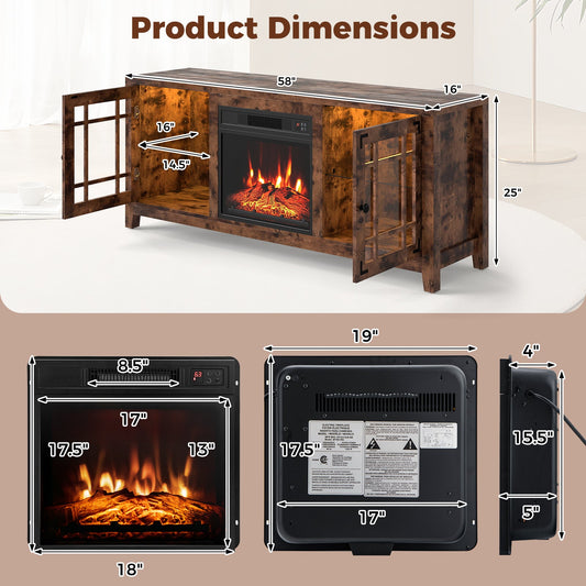 58" Fireplace TV Stand with LED Lights and 18" Electric Fireplace - Tampa Home & Garden Store