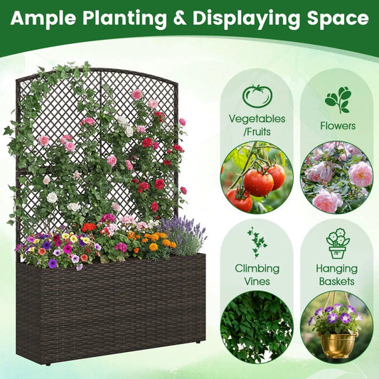 58-Inch Raised Garden Bed with Trellis and Box brown wicker planter lattice DirectDeals on Tampa Home & Garden Store