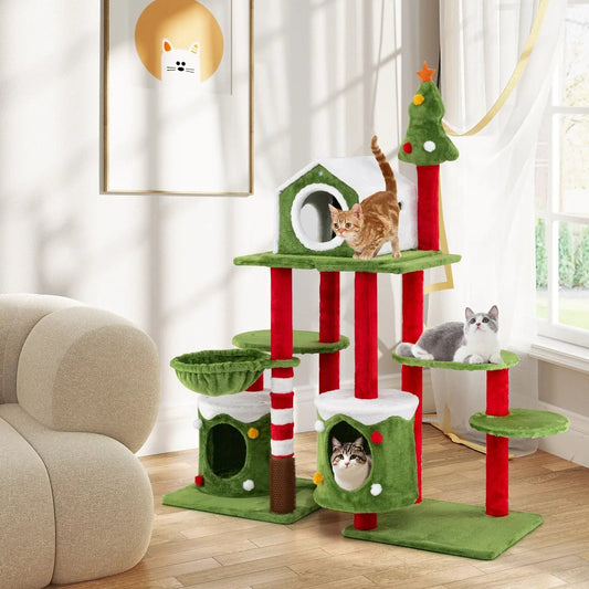 58-Inch Cat Tree Tower with Condos and Perches, plush multi-level climber with condos on Tampa Home & Garden Store