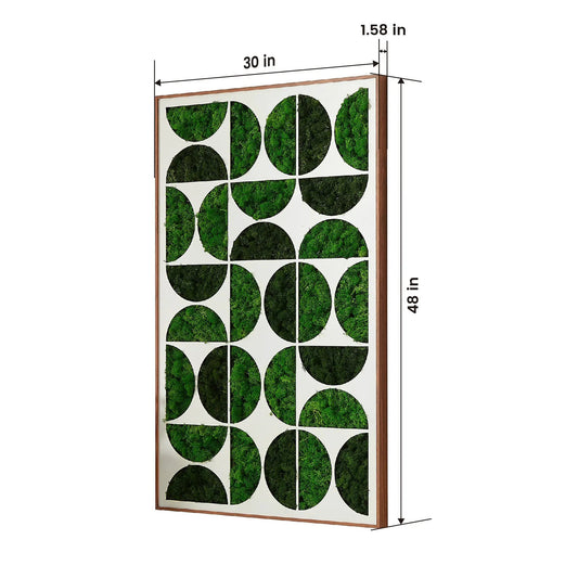 Moony Moss Green Iron Wall Art Metal Decor with mossy circular panels in a wood frame on Tampa Home & Garden Store