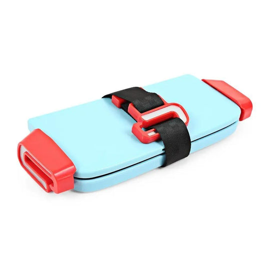 Portable Foldable Kids Safety Booster Seat in light blue with red end caps and black strap on Tampa Home & Garden Store