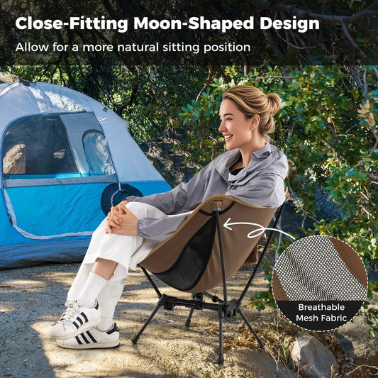 Portable camping chair in coffee brown with breathable mesh fabric, folding design on Tampa Home & Garden Store