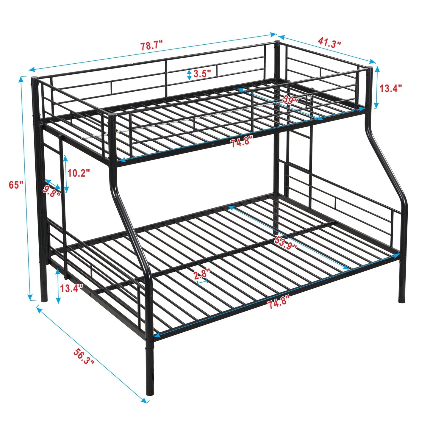 Twin Over Full Bunk Bed by HouseOfZazla in black metal frame with large under-bed storage on Tampa Home & Garden Store